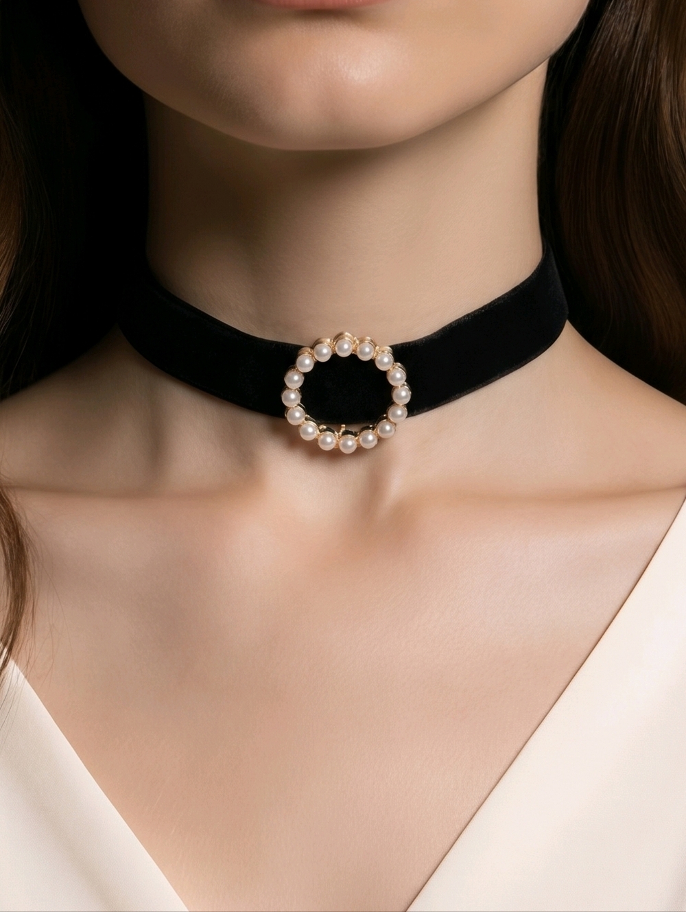 Black Velvet Choker Necklace Pearl Charm Gothic Coquette Adjustable Old Money